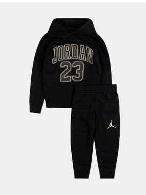 🏆⚫️ Jordan Kids Black Hoodie & Jogger Set with Gold Accents